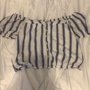 Off the shoulder stripped button down